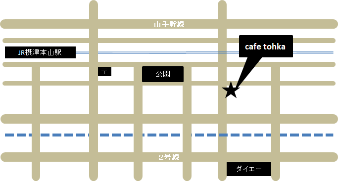 カフェ・トウカまでの道のりを描いた手作りのマップ画像